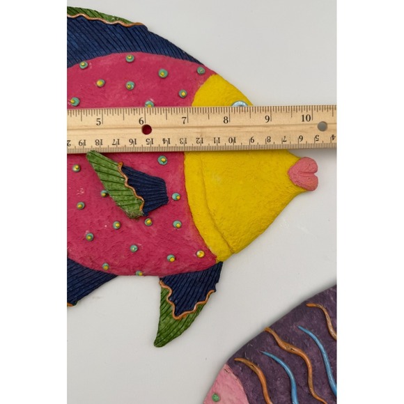 2 Pc Vtg Neon Resin Fish Wall Hangings Decor Fun Retro Tropical Ocean Beach - Picture 5 of 12